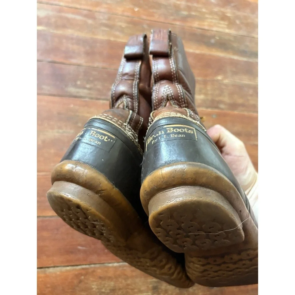 LL Bean Bean Boots 8 Inch Duck USA Maine Made Brown Mens Size 9 M Leather